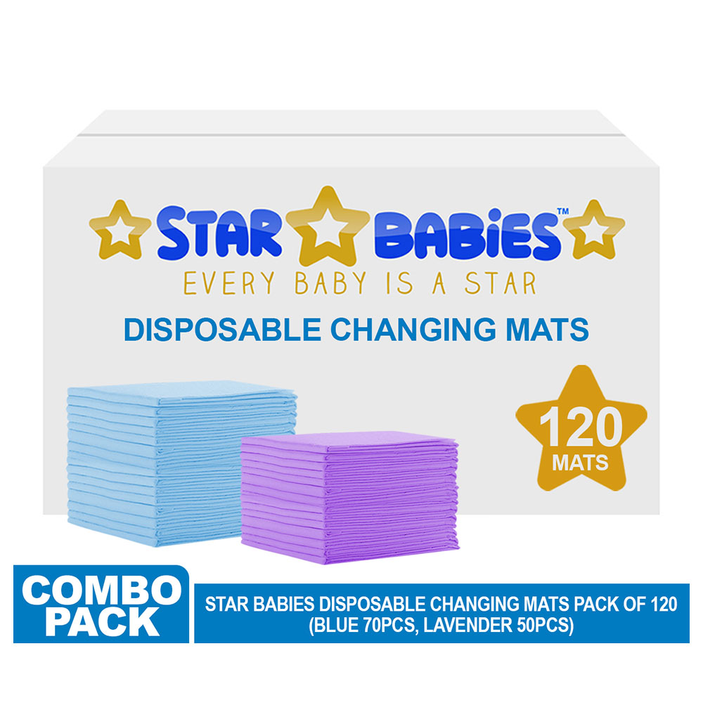 Star Babies - Disposable Changing mats (45x60cm) Large, Pack of 120 - Blue/Lavender
