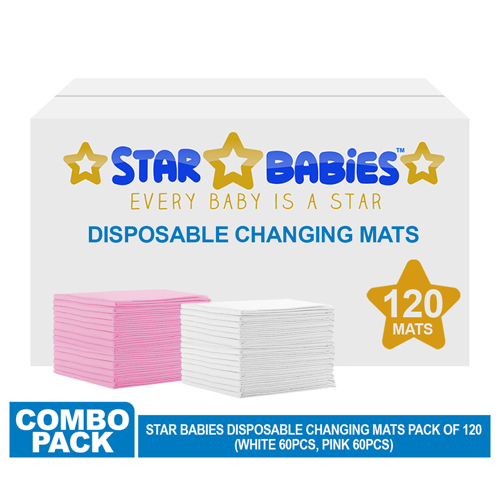 Star Babies - Disposable Changing mats (45x60cm) Large, Pack of 120 - White/Pink