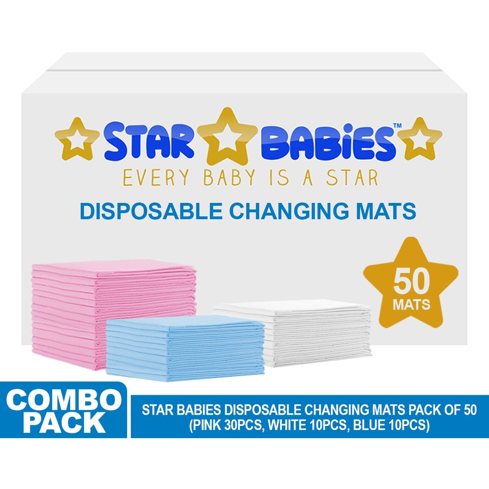 Star Babies - Disposable Changing mats (45x60cm) Large, Pack of 50 - Assorted