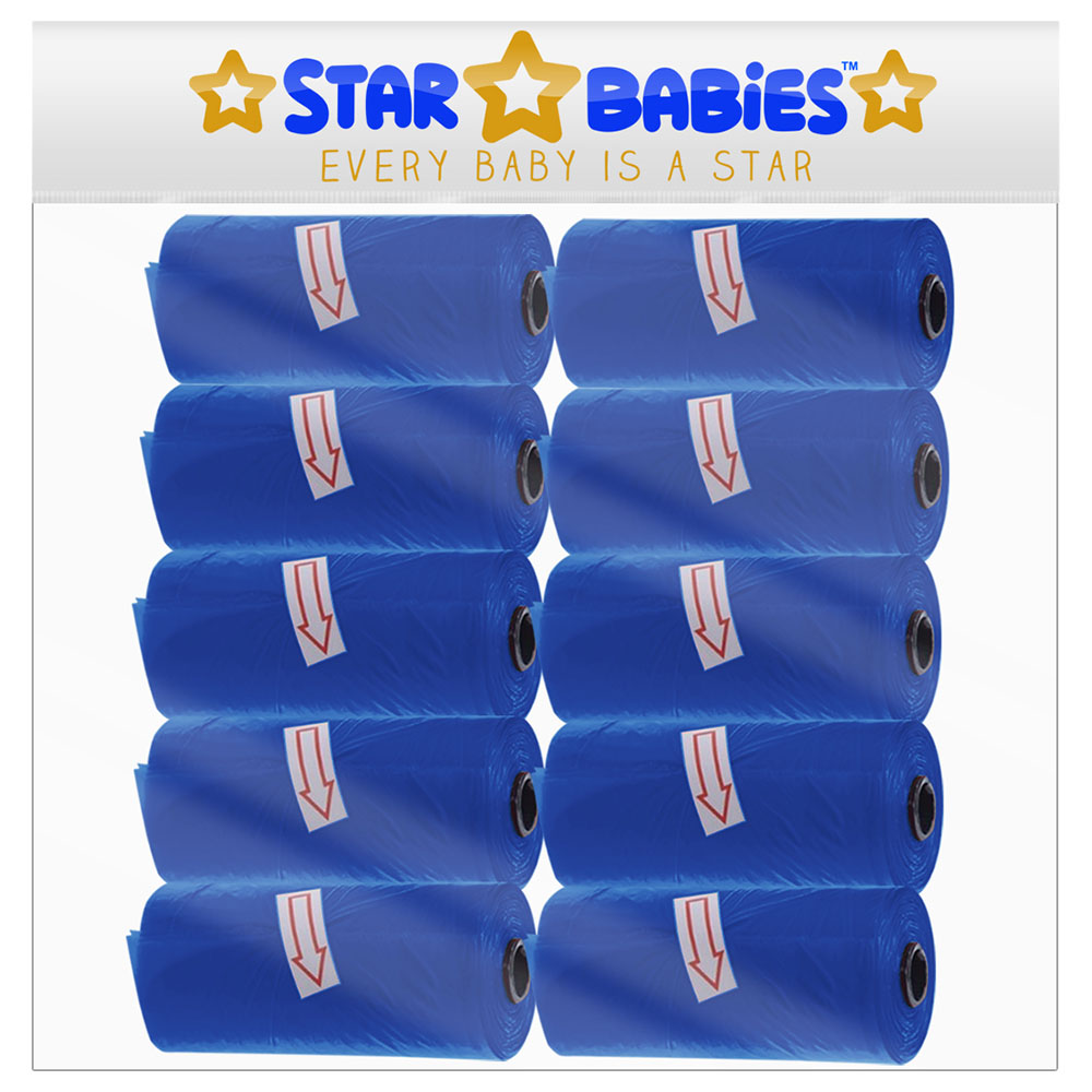 Star Babies - Disposable Scented Nappy Bag Pack of 10/150 Bags - Navy Blue
