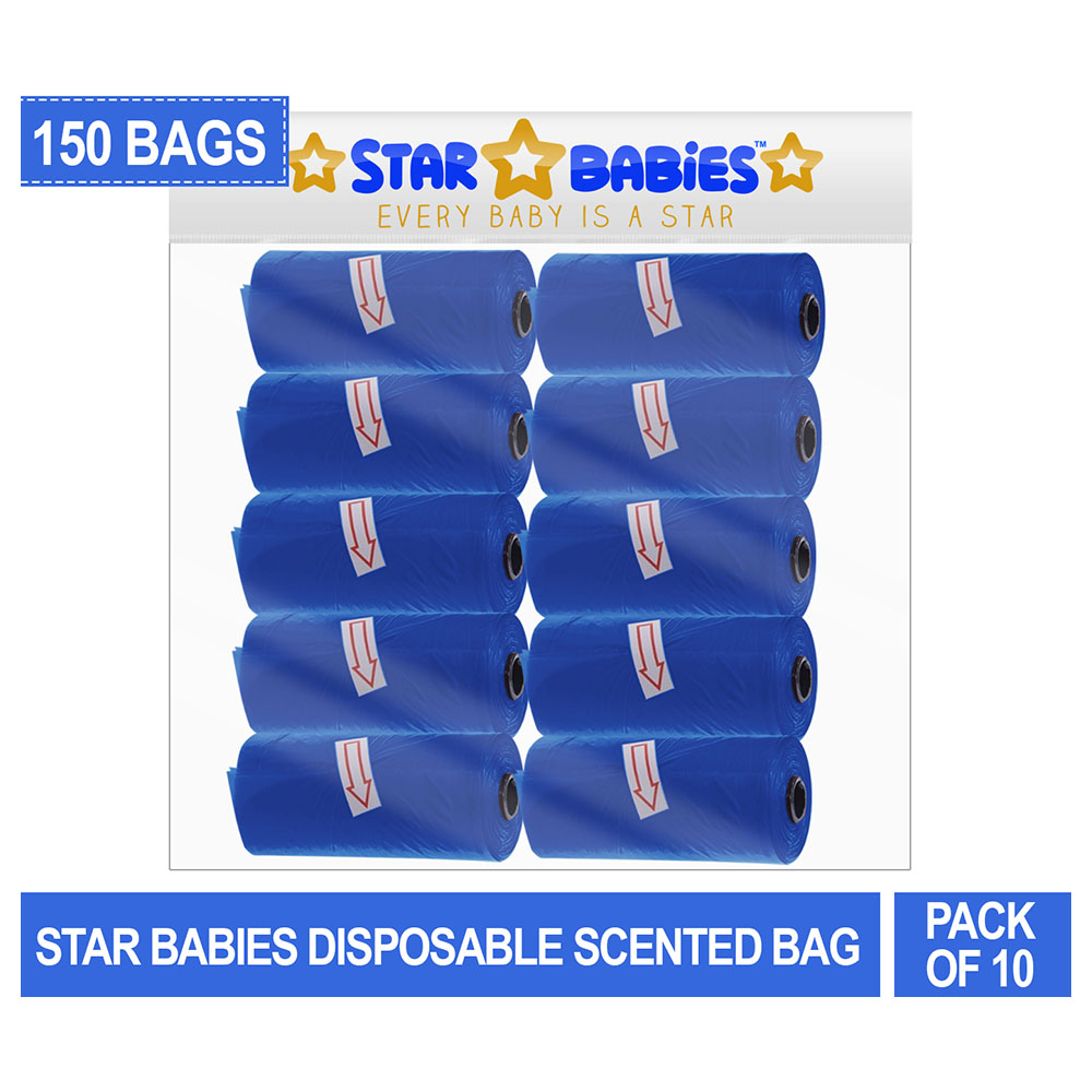 Star Babies - Disposable Scented Nappy Bag Pack of 10/150 Bags - Navy Blue
