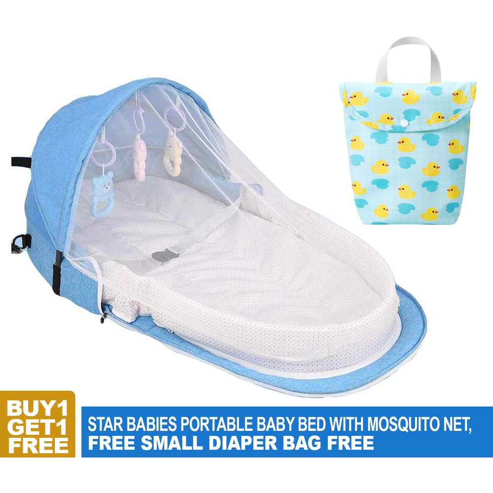Star Babies - Portable Bed with Mosquito Net & Small DiaperBag