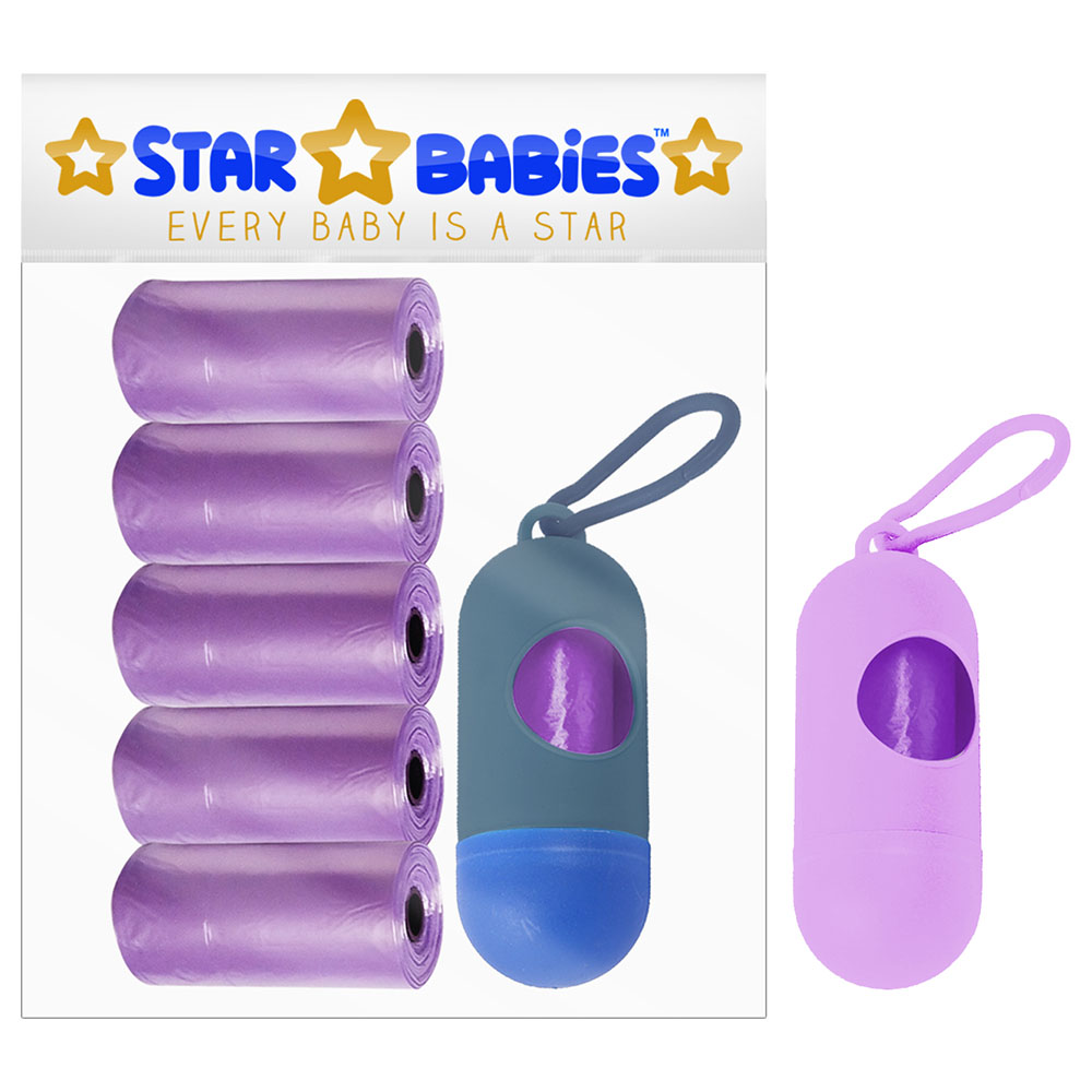Star Babies - Scented Nappy Bag Pack of 5/75 Bags Lavender & Assorted Dispenser