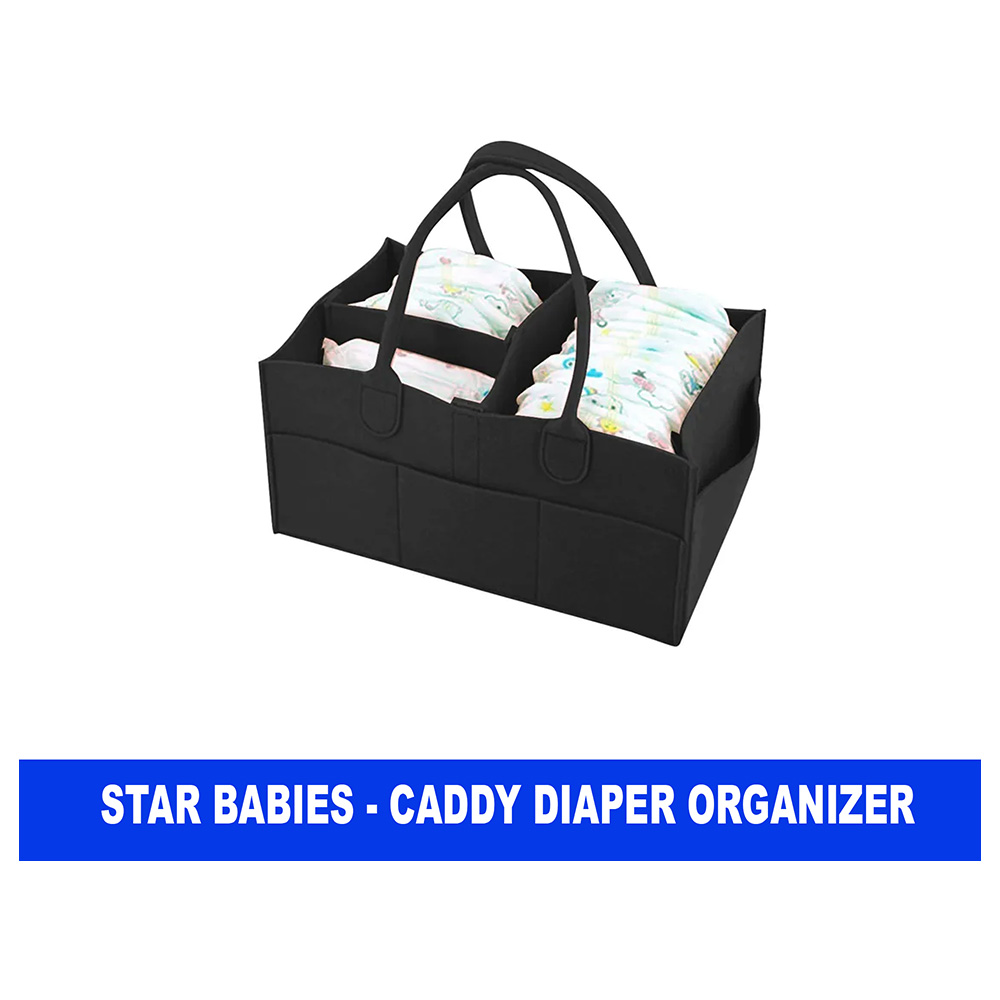 ستار بيبيز - منظم الحفاضات + مراييل - عدد 10 + مناشف - عدد 3 - أسود