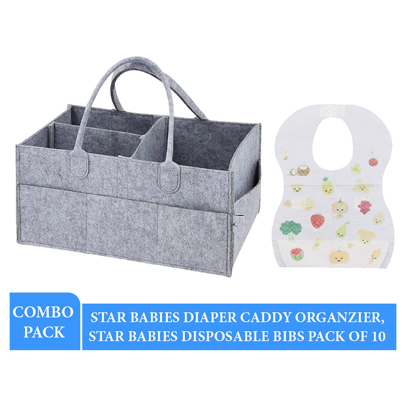 Star Babies - Caddy Diaper Bag Grey with Disposable Bibs - 10pcs