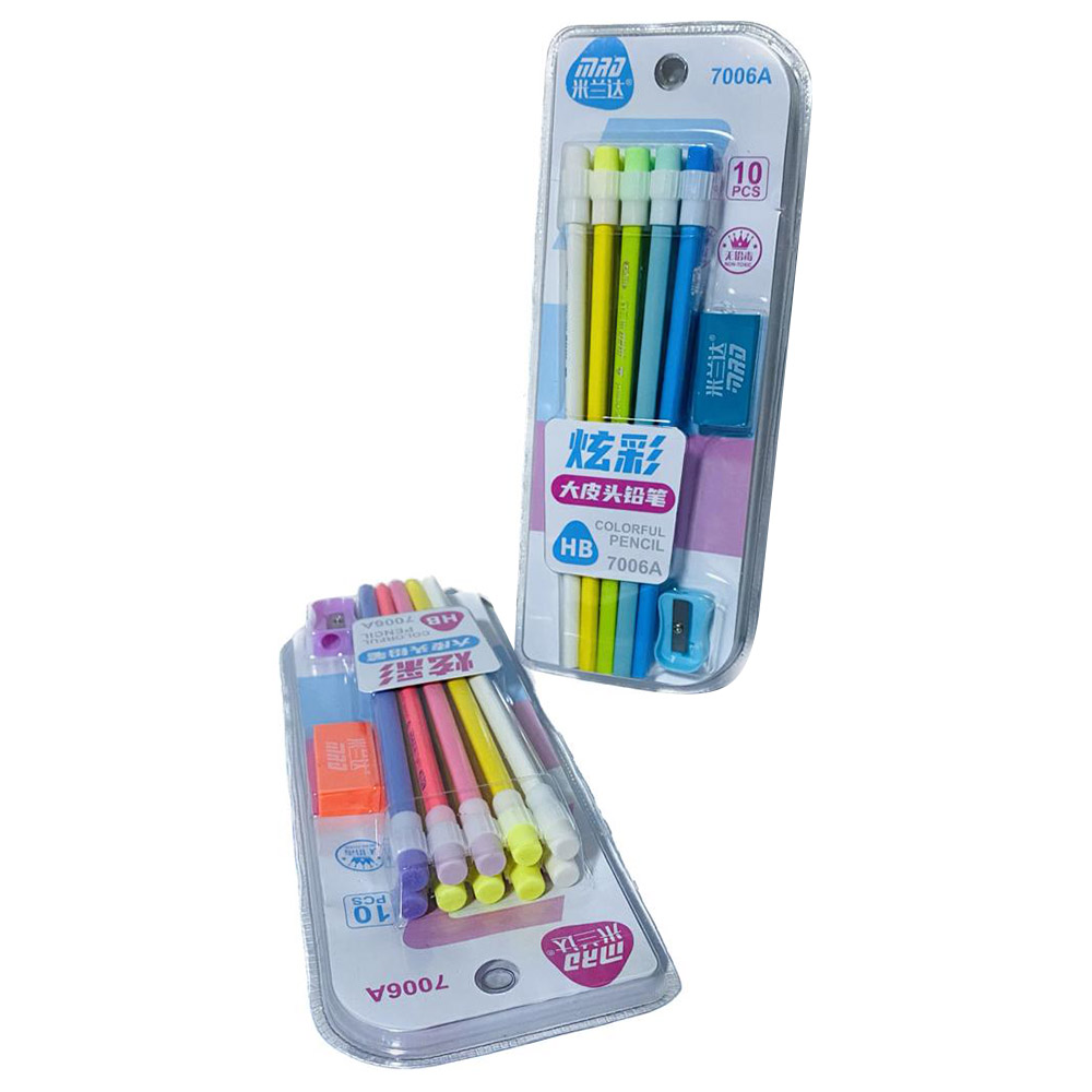 Star Babies - Kids Pencil with Sharpener & Eraser Set - 10pcs