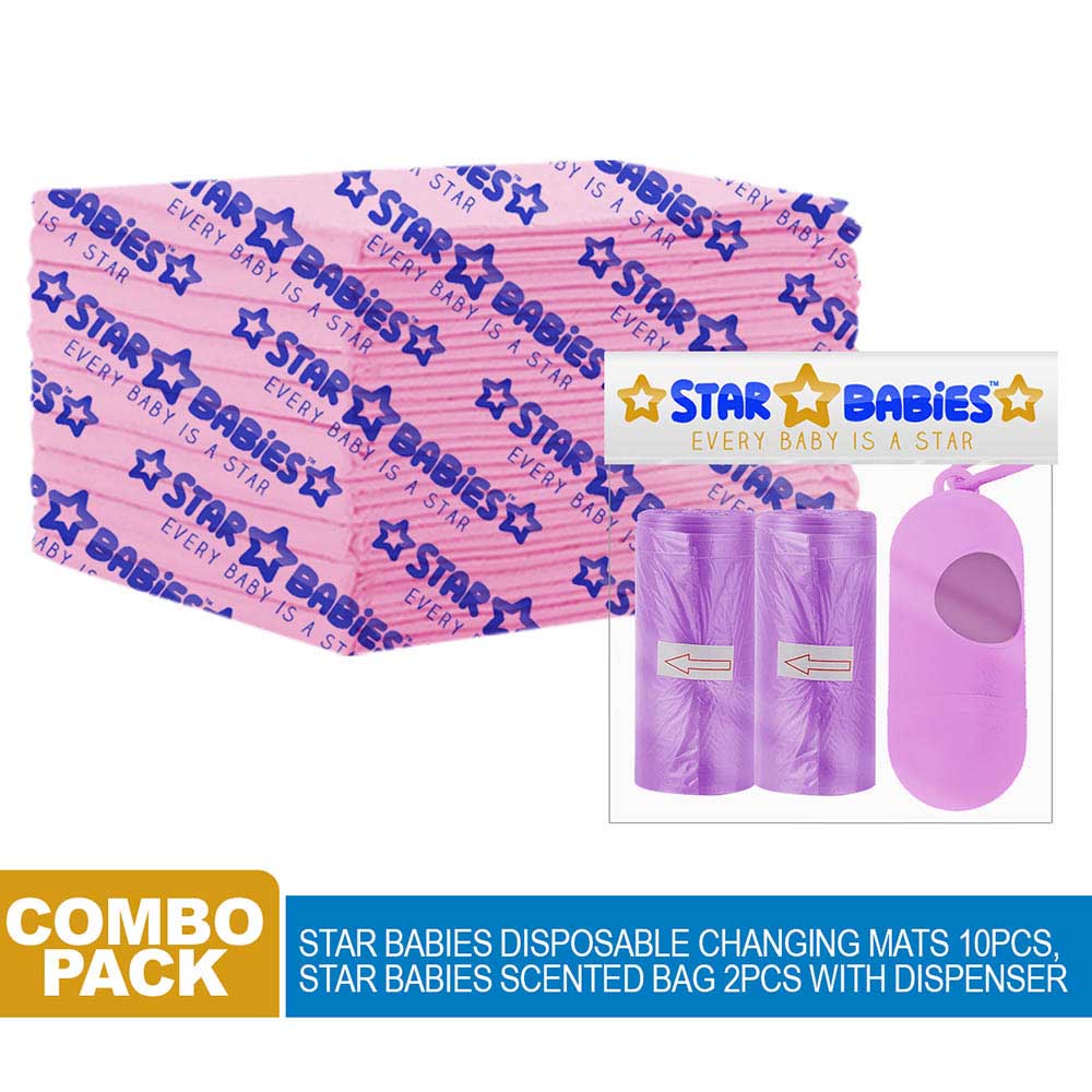 Star Babies - Changing Mat 10pcs, Scented Bag with Dispenser - Pink