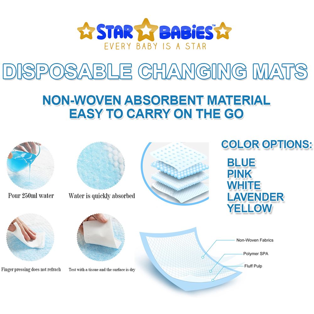 Star Babies - Disposable Changing Mats 15pcs & Crown Shower Cap Combo Set