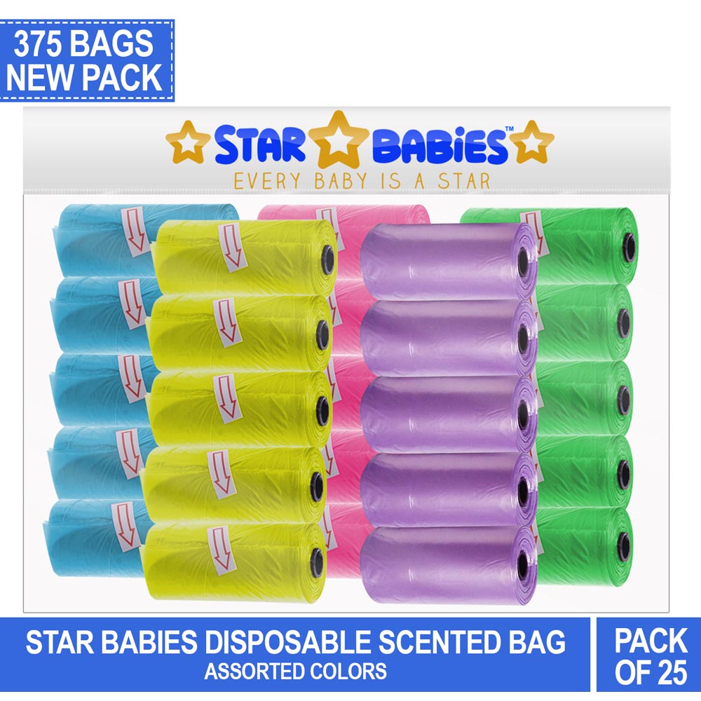 Star Babies Scented Nappy Bag - Pack of 25 - 375 Bags - Color May Vary