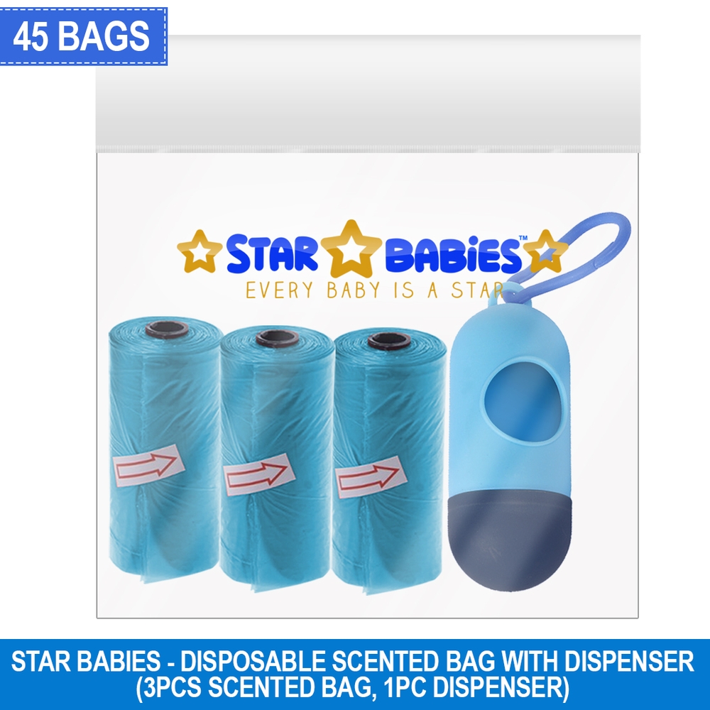 Star Babies - Scented Nappy Bag With Dispenser Pack of 3/45 Bags - Blue