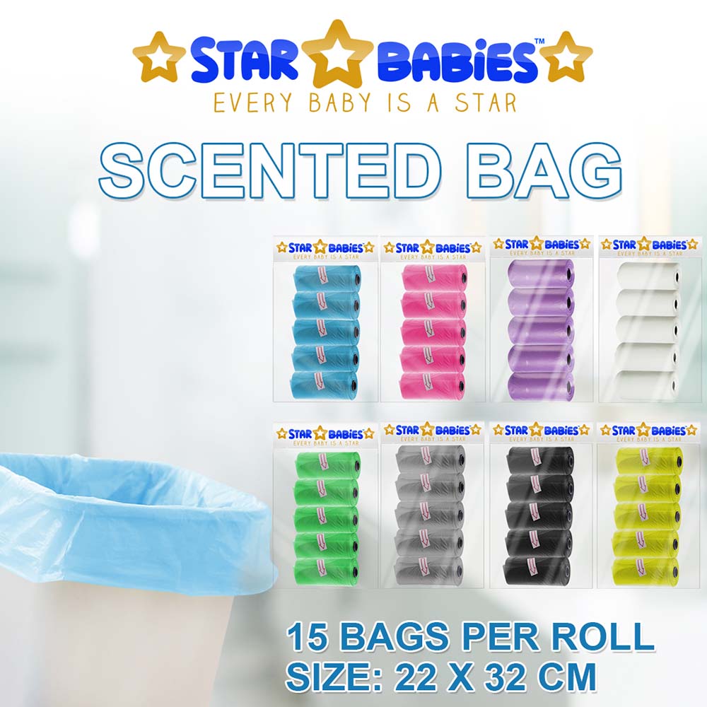 Star Babies - Scented Nappy Bag Pack of 15/225 Bags - Blue
