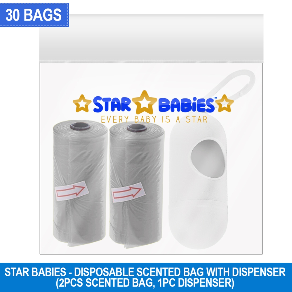 Star Babies - Scented Nappy Bag With Dispenser Pack of 2/30 Bags - Grey