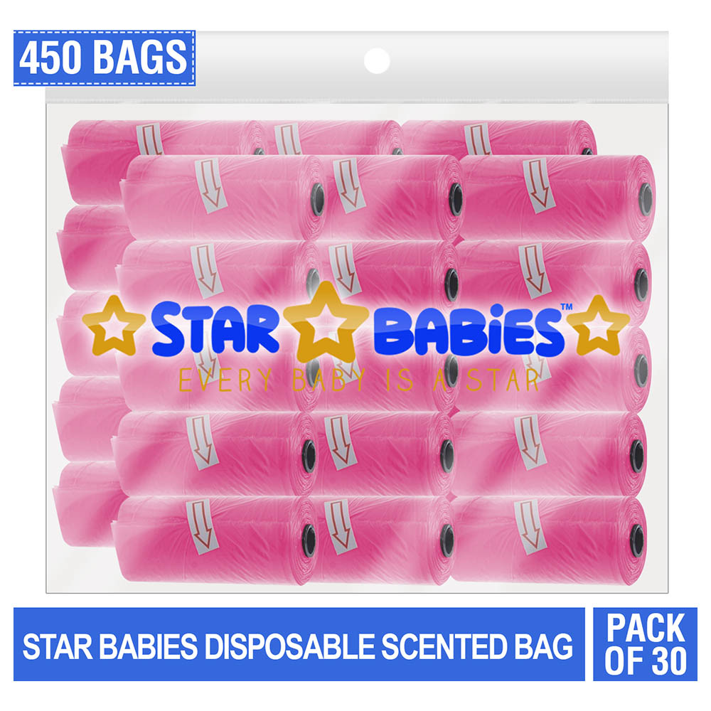Star Babies - Scented Nappy Bag Pack of 30/450 Bags - Pink