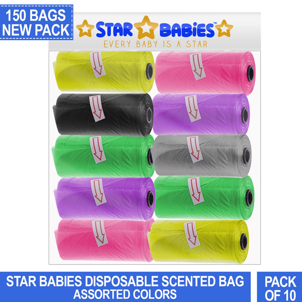 Star Babies - Scented Nappy Bag Pack of 10/150 Bags - Assorted