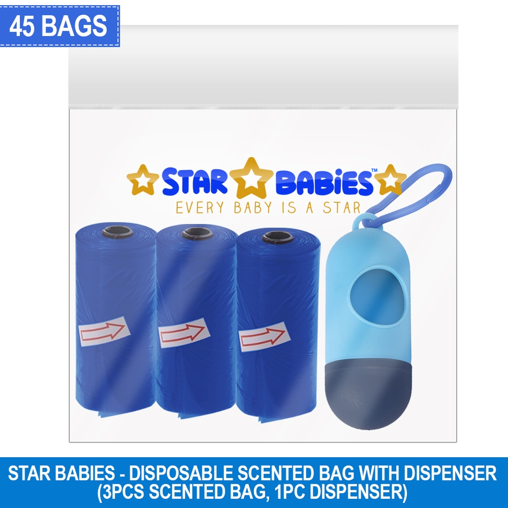 Star Babies - Scented Nappy Bag With Dispenser Pack of 3/45 Bags - Navy Blue