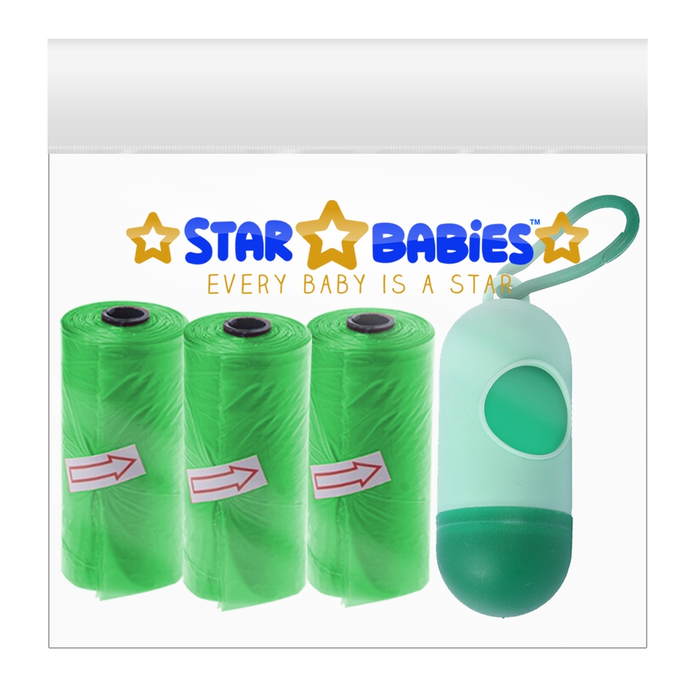 Star Babies - Scented Nappy Bag With Dispenser Pack of 3/45 Bags - Green