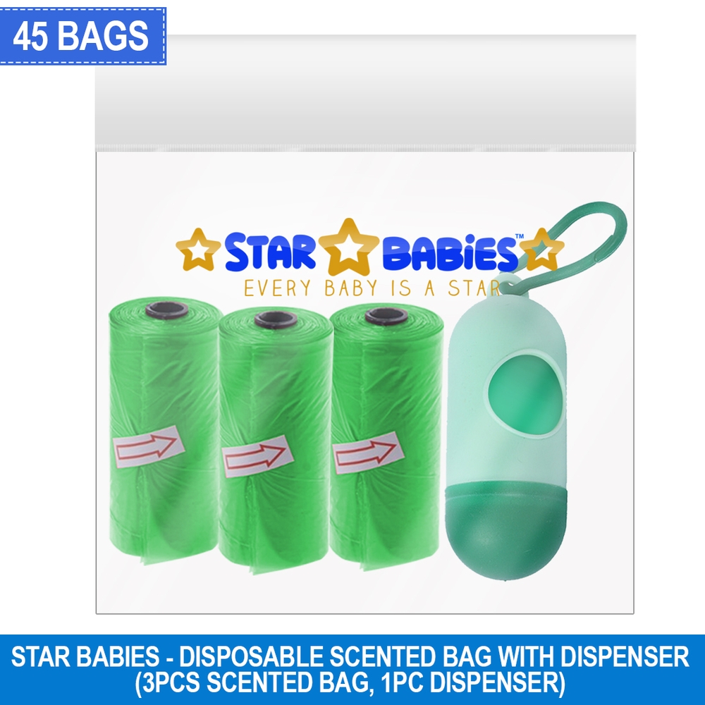 Star Babies - Scented Nappy Bag With Dispenser Pack of 3/45 Bags - Green