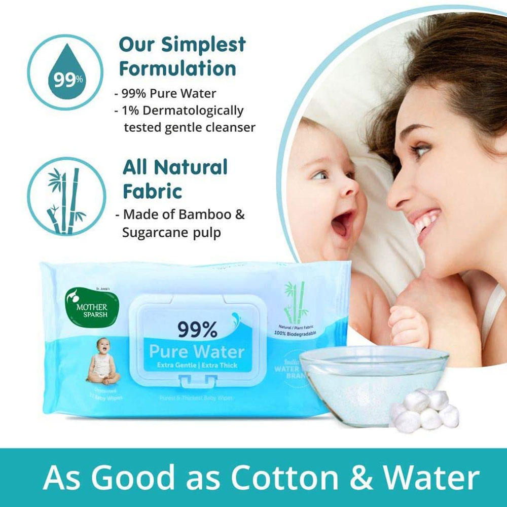 Mother Sparsh Pure Water Baby Wipes 72pcs/pack - Pack of 2