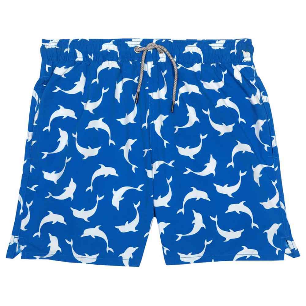 Turquoise Boys Dolphins Swim Shorts - Blue