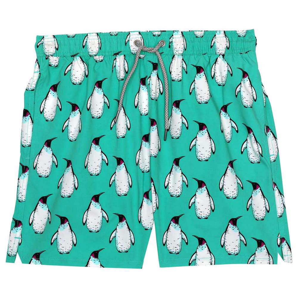 Turquoise Boys Penguins Swim Shorts - Blue