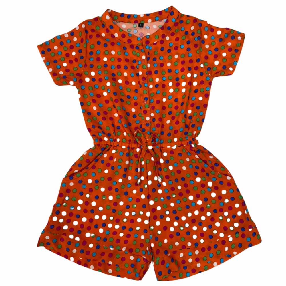 Veronica Half Printed Polka Dot Jumpsuit - Orange
