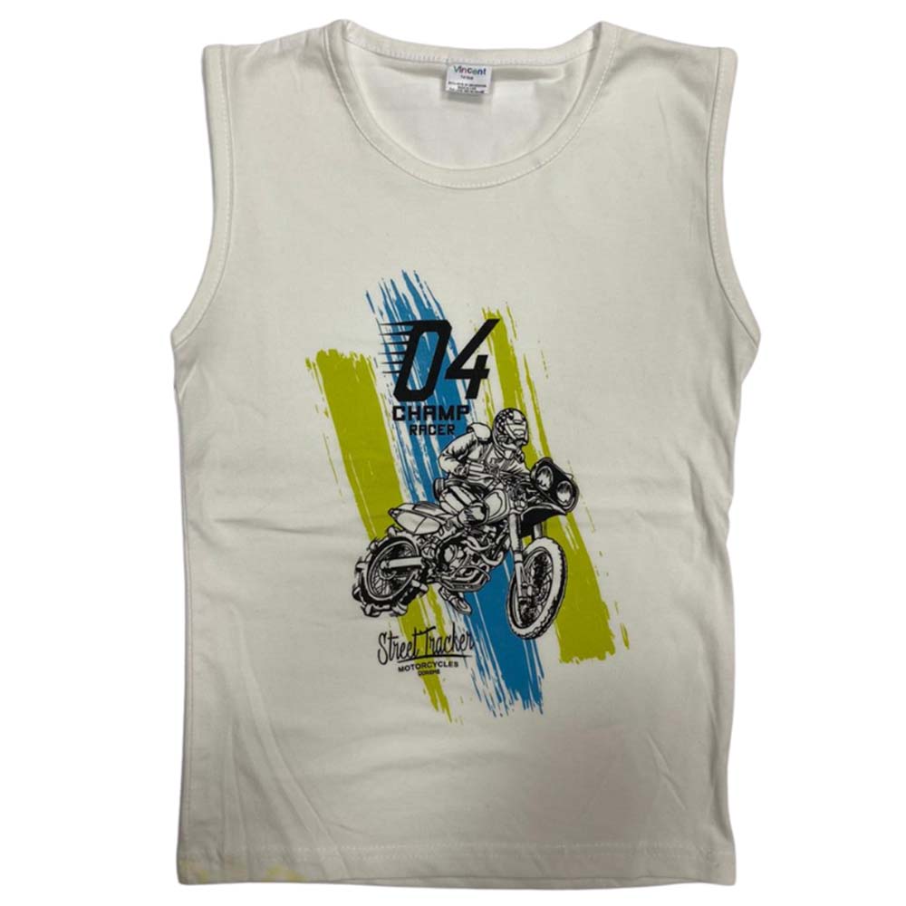 Vincent 04 Champ Racer Printed Tank Top - White