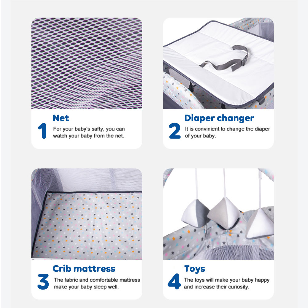 Bibena Gear - 2-in-1 Travel Bed Playpen & Bassinet - Charcoal