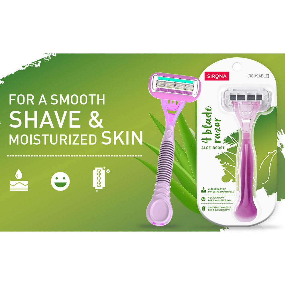 Sirona - 4 Blade Reusable Razor For Women - Pack of 1