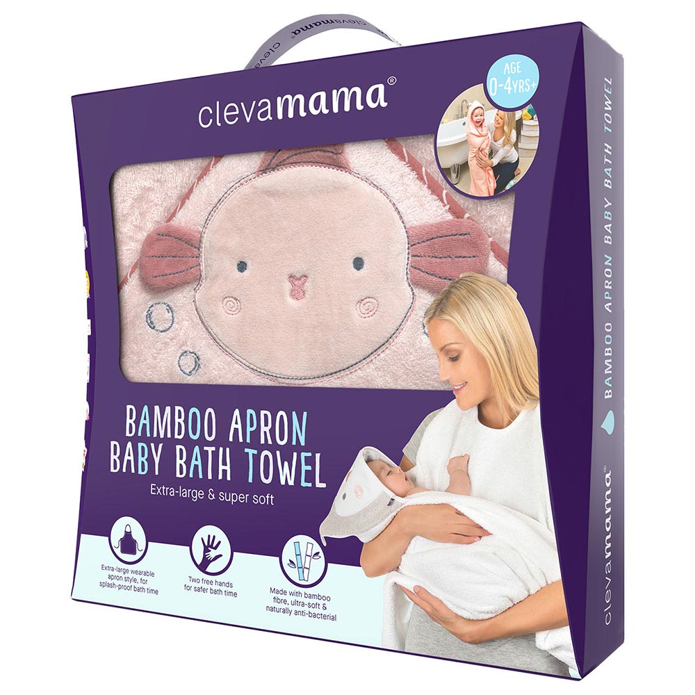 Clevamama Bamboo Apron Baby Bath Towel - Pink