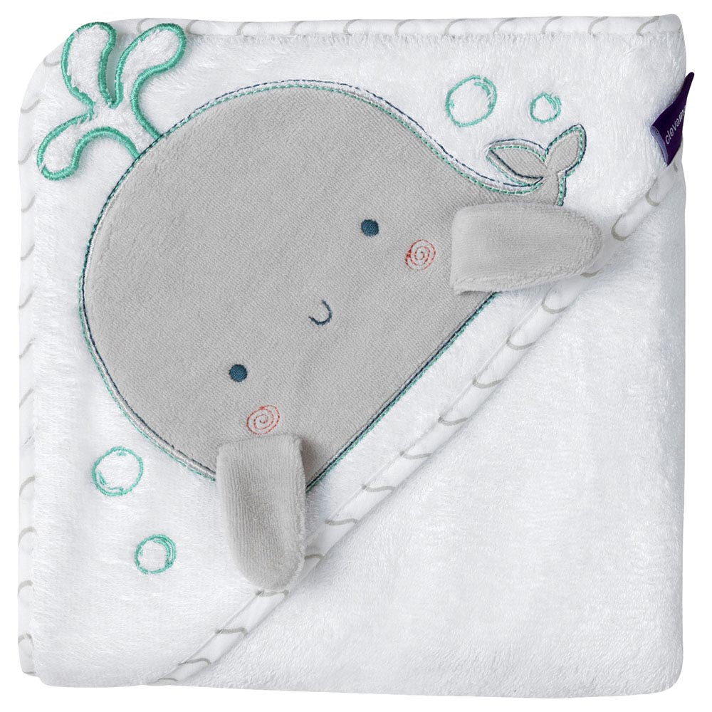 Clevamama Bamboo Apron Baby Bath Towel - White/Grey 