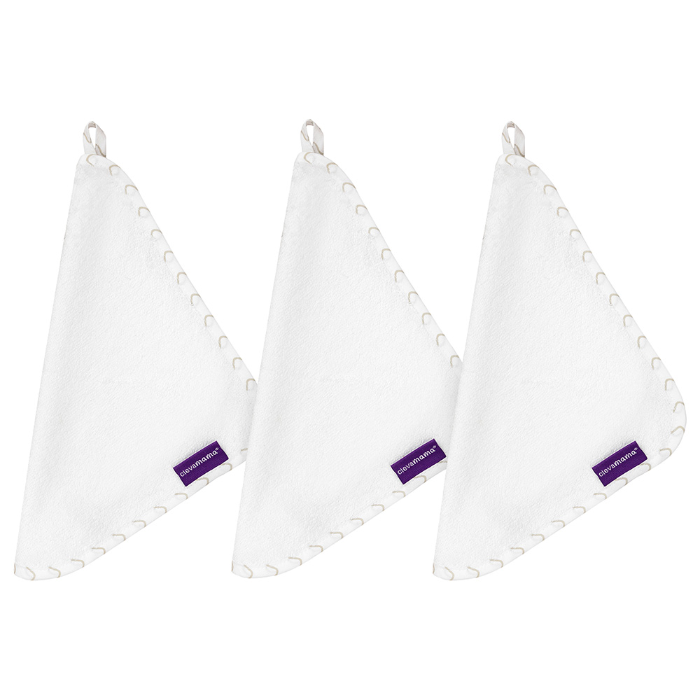 Clevamama - Bamboo Baby Washcloth Set - Pack Of 3 - White/Grey