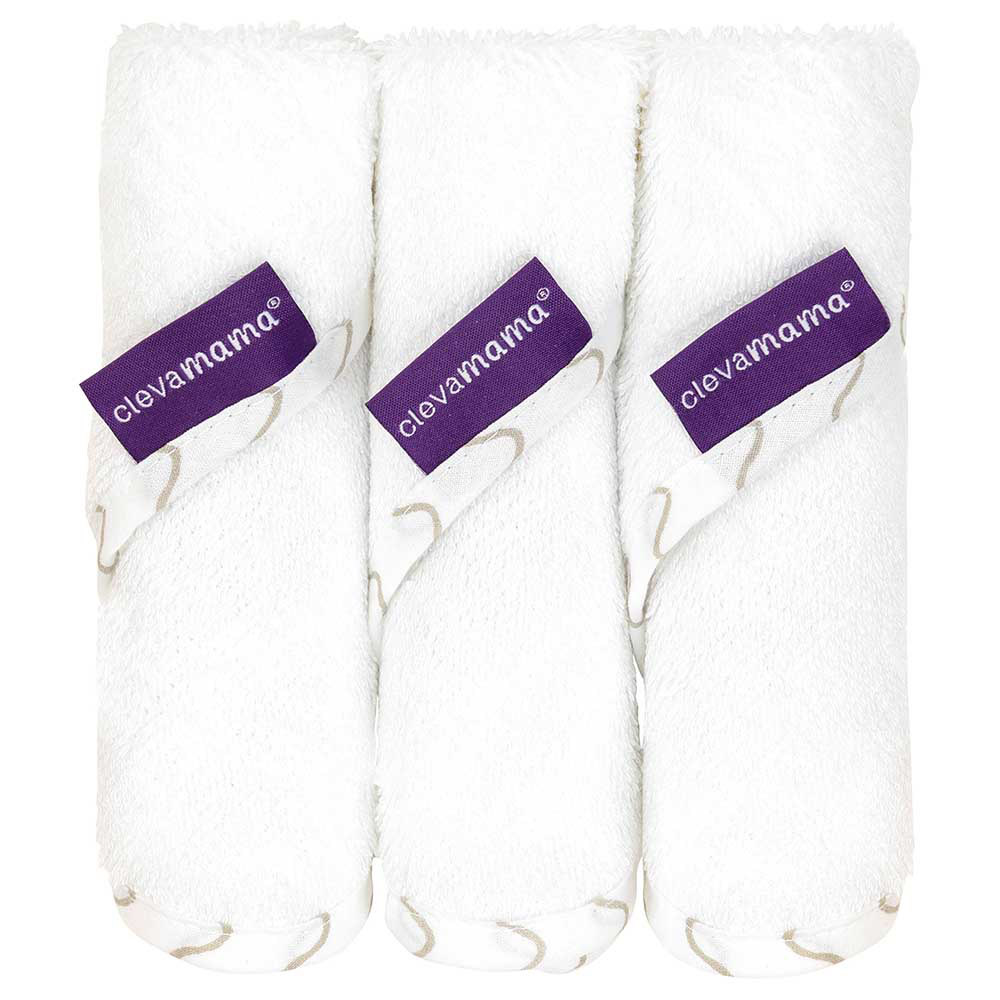 Clevamama - Bamboo Baby Washcloth Set - Pack Of 3 - White/Grey