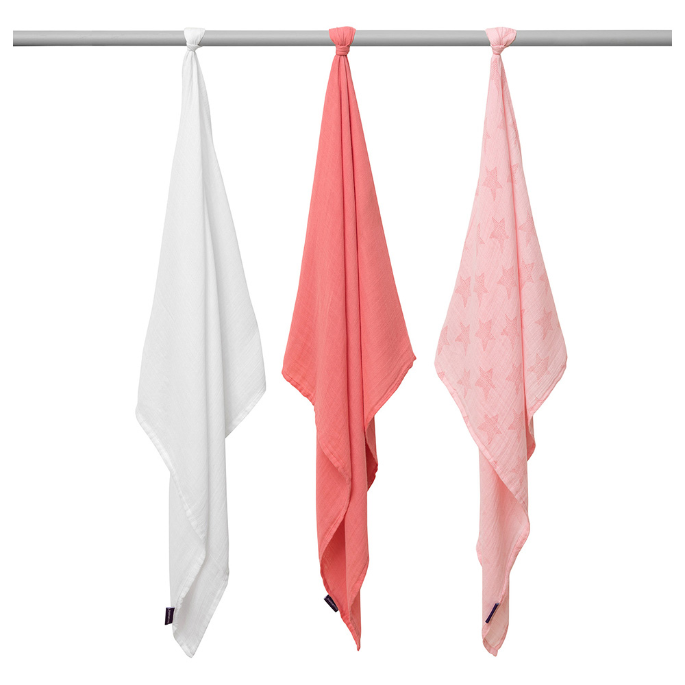 Clevamama - Muslin Cloth Set - Pink - Pack Of 3