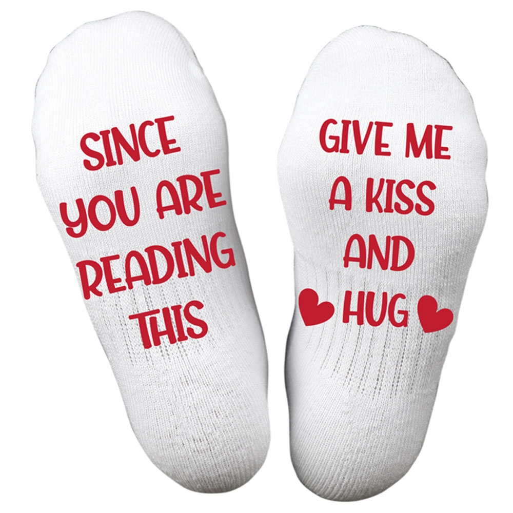 Twinkle Hands Give Me a Kiss and Hug Socks - White