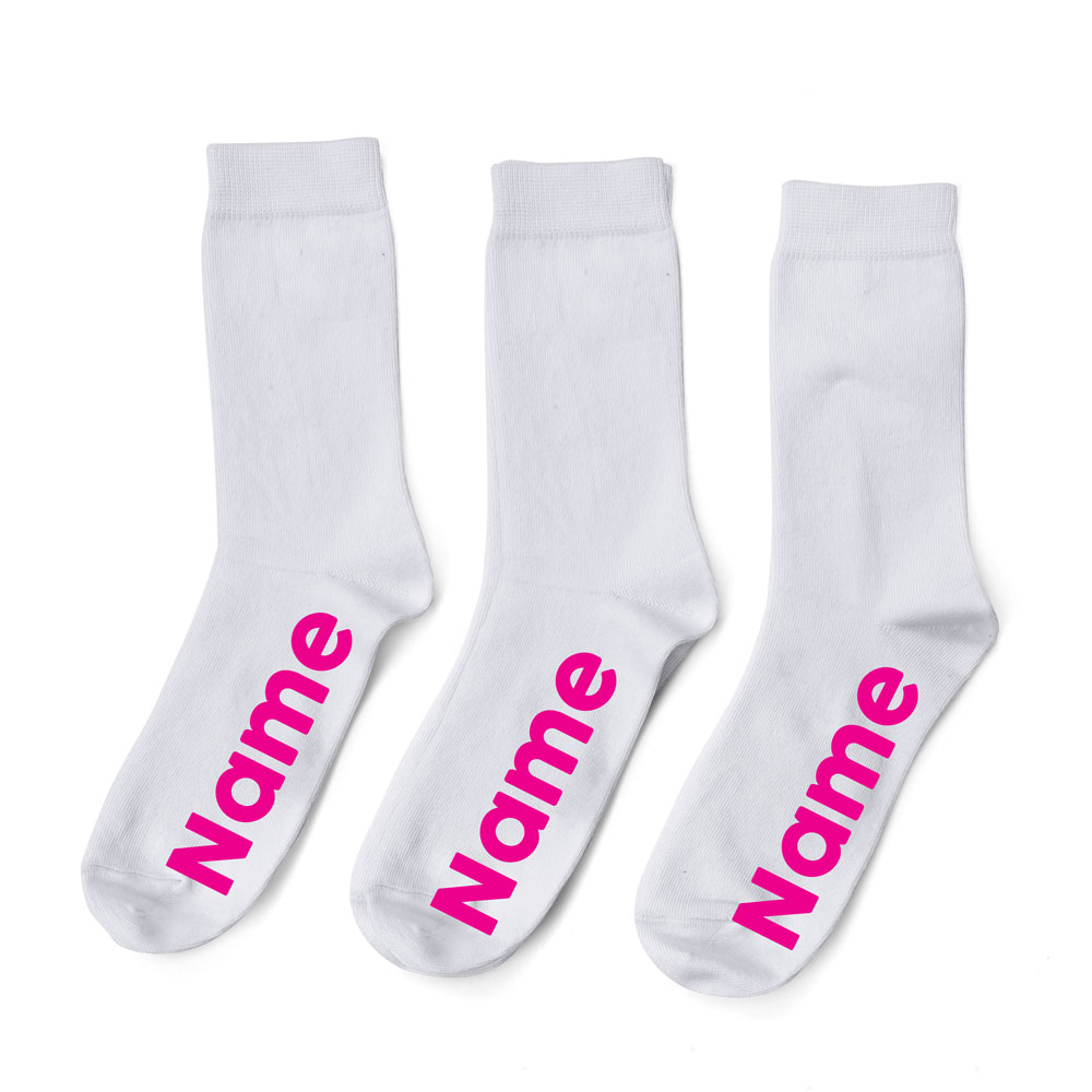 Personalized Socks Pink Font - White - Pack of 3