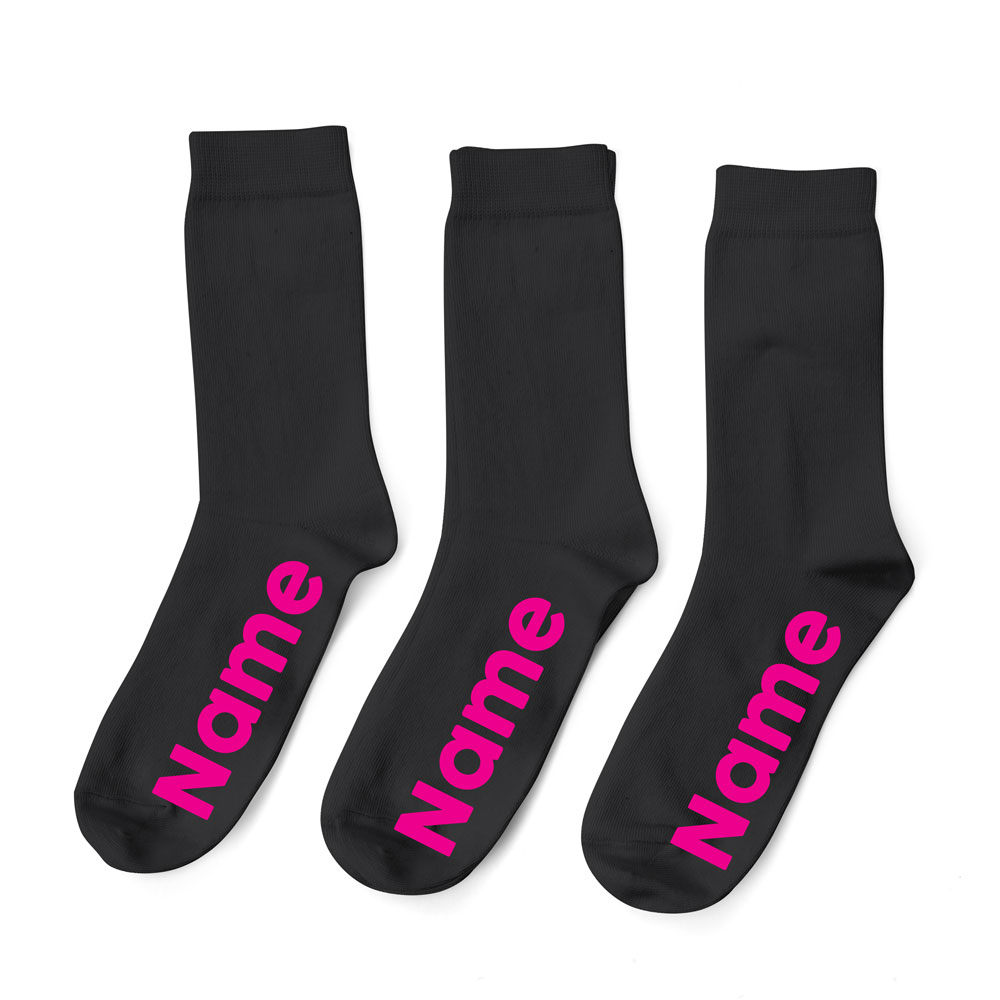 Personalized Socks Pink Font - Black - Pack of 3