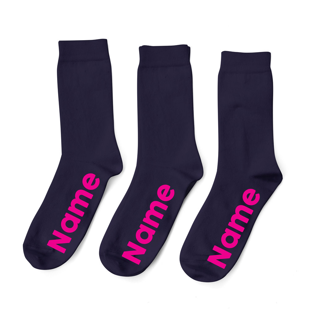 Personalized Navy Socks Font - Pink - Pack of 3