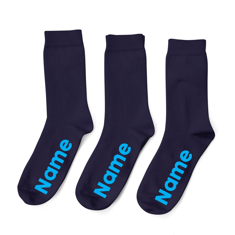Personalized Navy Socks Font - Blue - Pack of 3