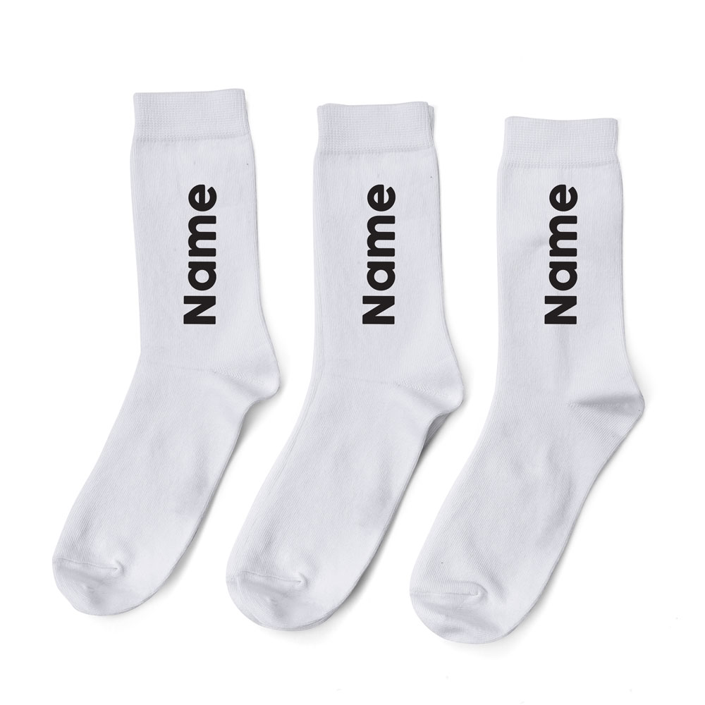 Personalized Socks Upper Black Font - White - Pack of 3