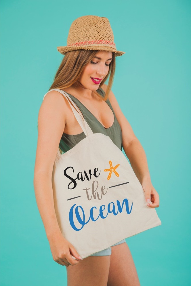 Save The Ocean - Eco Bag Canvas Tote Bag - Blue Font