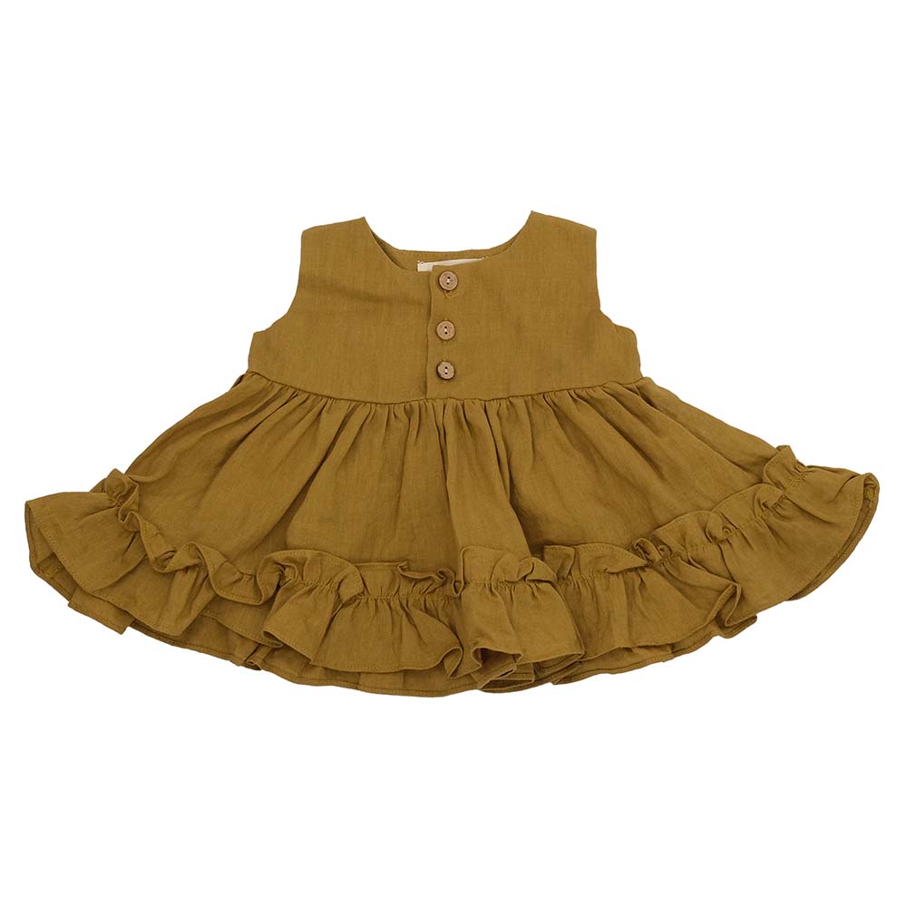 Kyara - 2Pc-Set - Pure Linen Dress & Bloomer - Olive Green