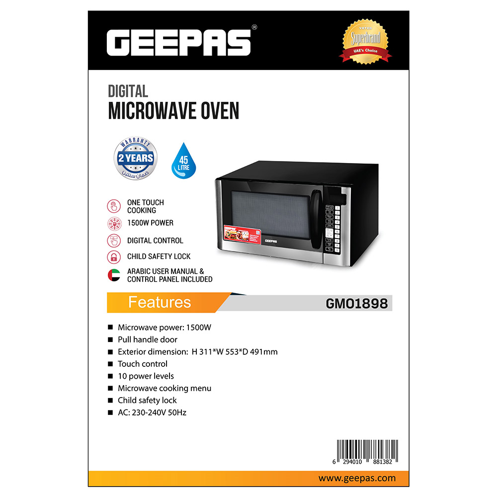 Geepas 1500W Digital Microwave Oven 45L
