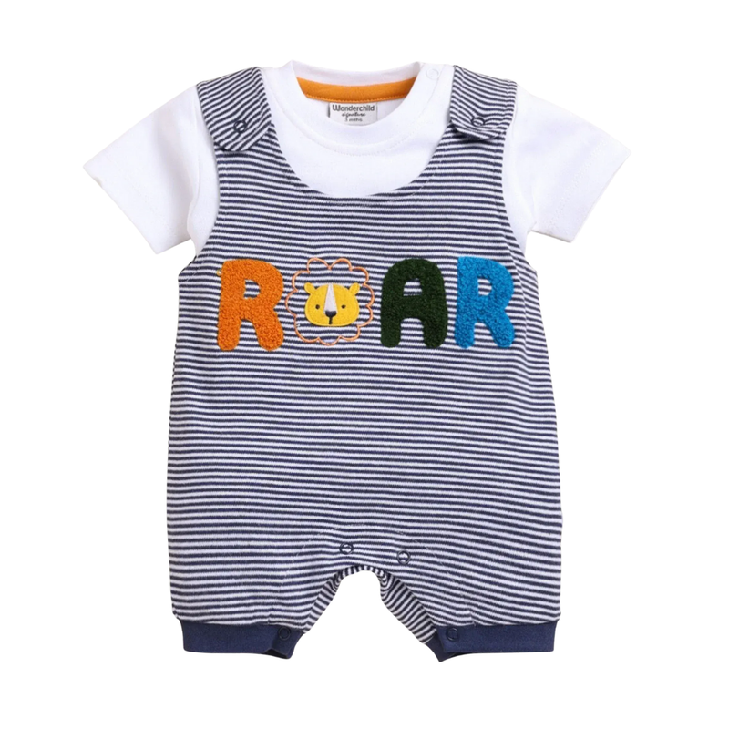 Wonderchild Baby Girl's Top & Sleeveless Half Romper - Navy Blue - 2 Pcs