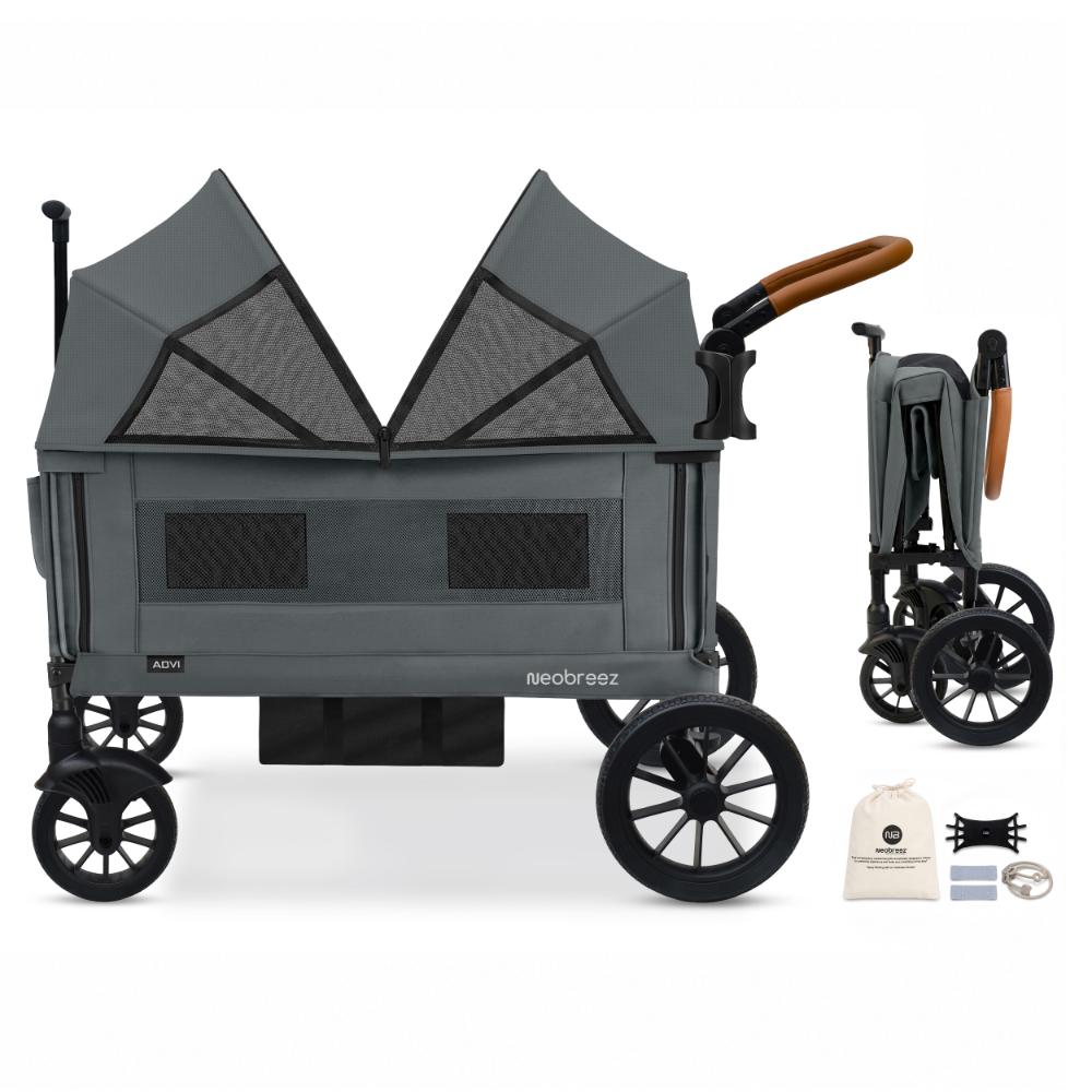 Neobreez - ADVI Wagon Stroller Double Stroller Push&Pull Foldable Twin Stroller - Dark Grey