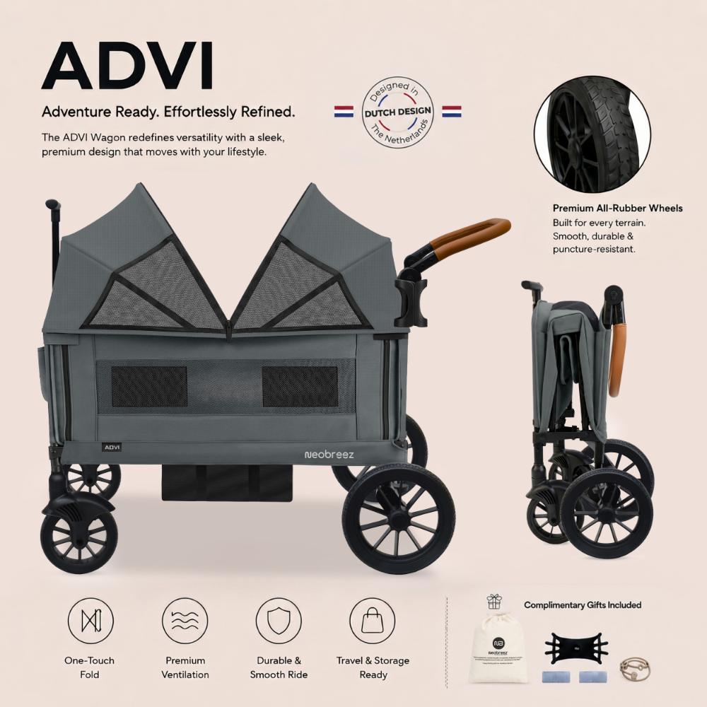 Neobreez - ADVI Wagon Stroller Double Stroller Push&Pull Foldable Twin Stroller - Dark Grey