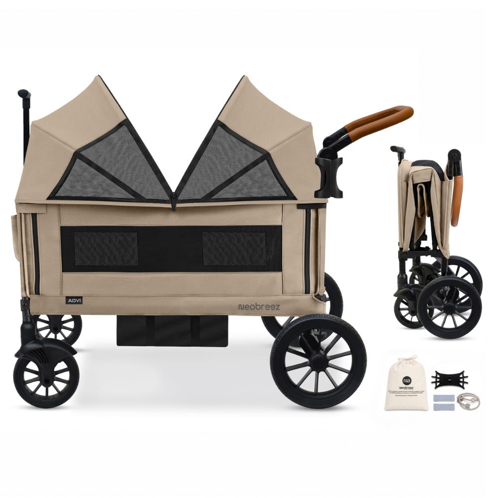 Neobreez - ADVI Wagon Stroller Double Stroller Push&Pull Foldable Twin Stroller - Beige