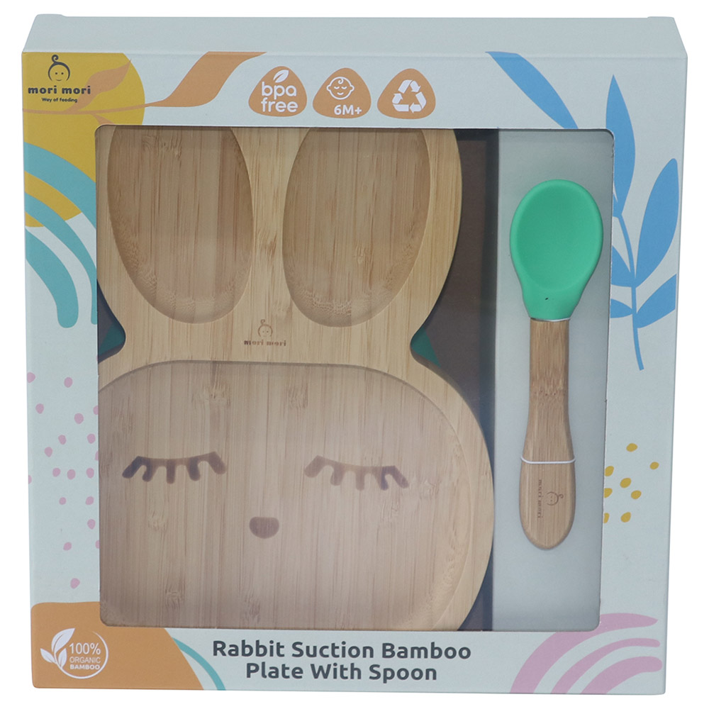 Mori Mori - Rabbit Plate with Spoon & Silicone Suction - Green