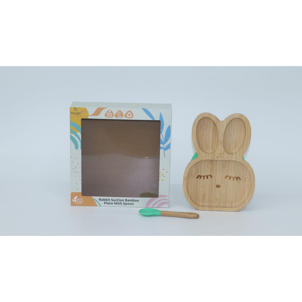 Mori Mori - Rabbit Plate with Spoon & Silicone Suction - Green