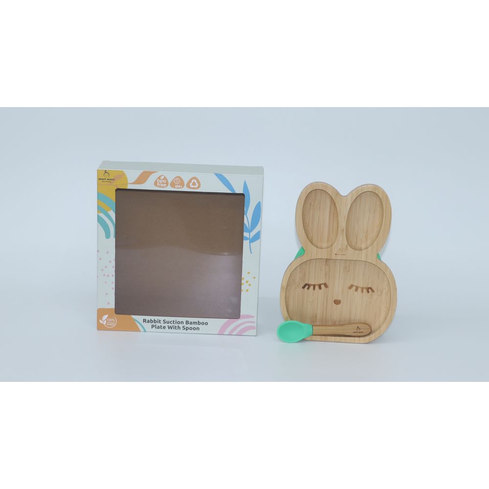 Mori Mori - Rabbit Plate with Spoon & Silicone Suction - Green