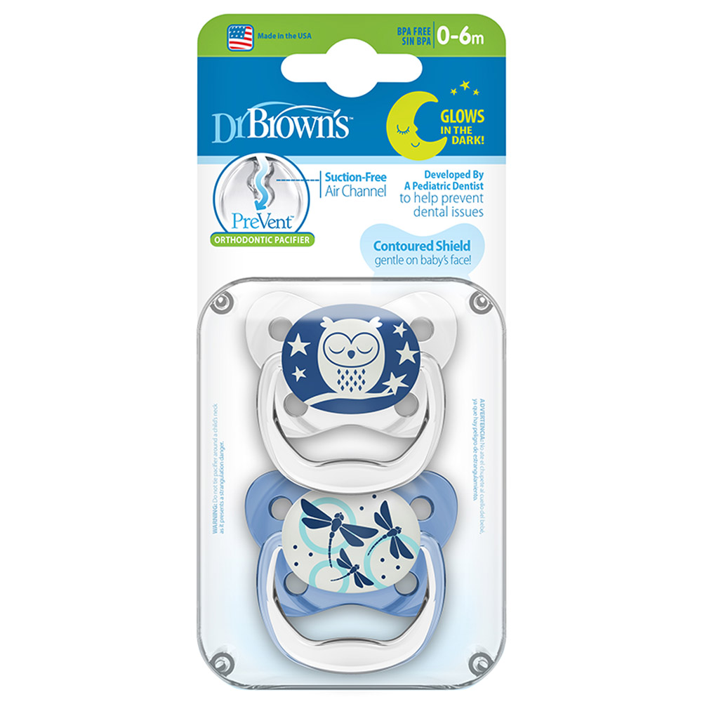 Dr. Brown's - Glow In The Dark Butterfly Shield Soother - 0-6M - Blue - 2pcs